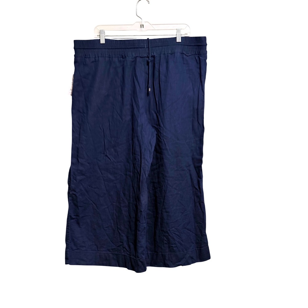 Time and Tru Womens XL Navy Blue Linen Blend Relaxed Fit Wide Leg Crop Pants NWT